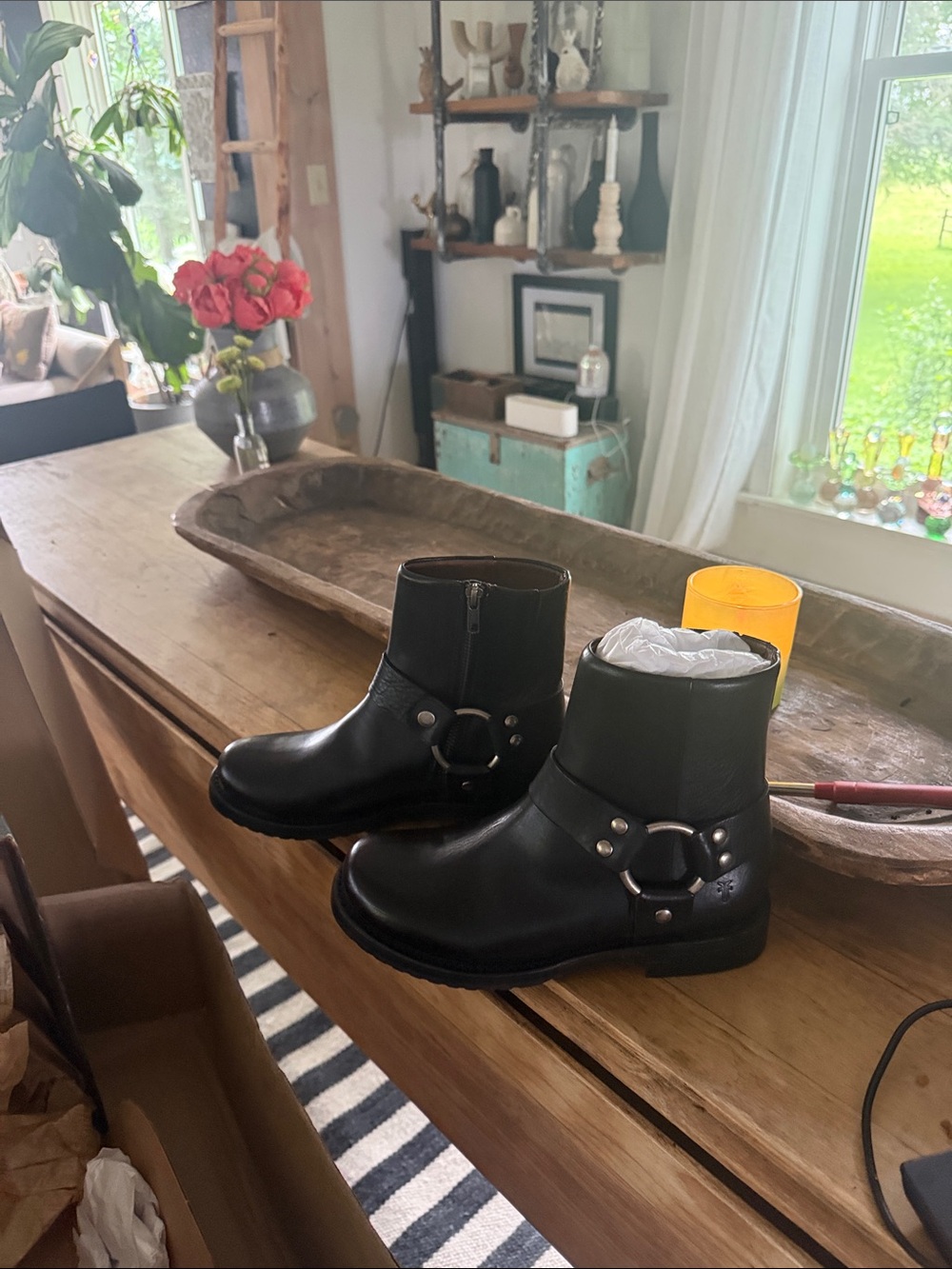 Frye Black Leather Moto Ankle Boot with Ring Hardware - Picture 2 of 2